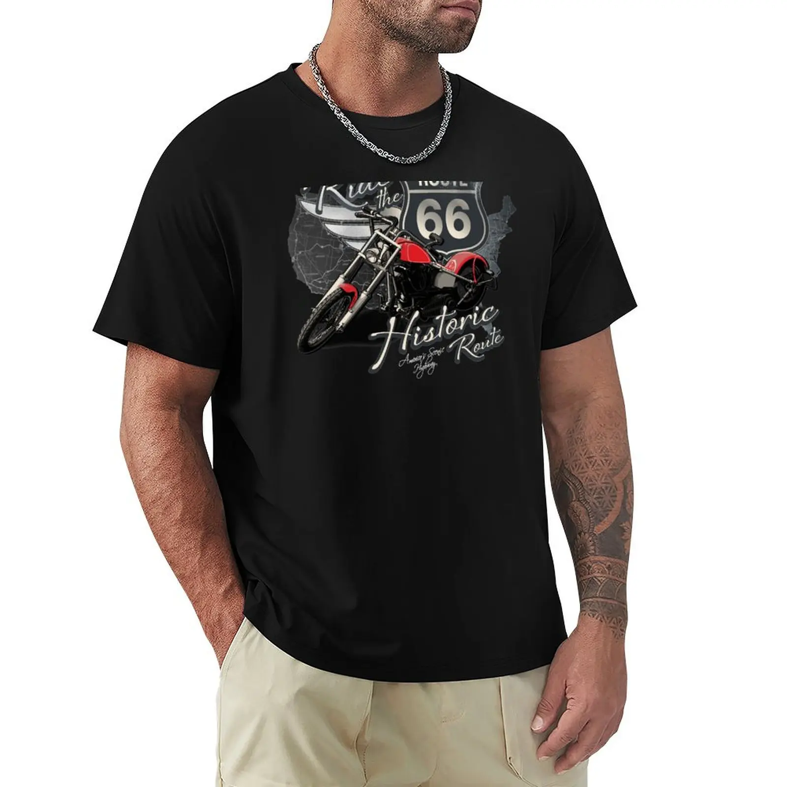

Travel - Motorcycle Ride The Historic Route 66 T-Shirt plain street wear plus size tops heavy weight t shirts for men