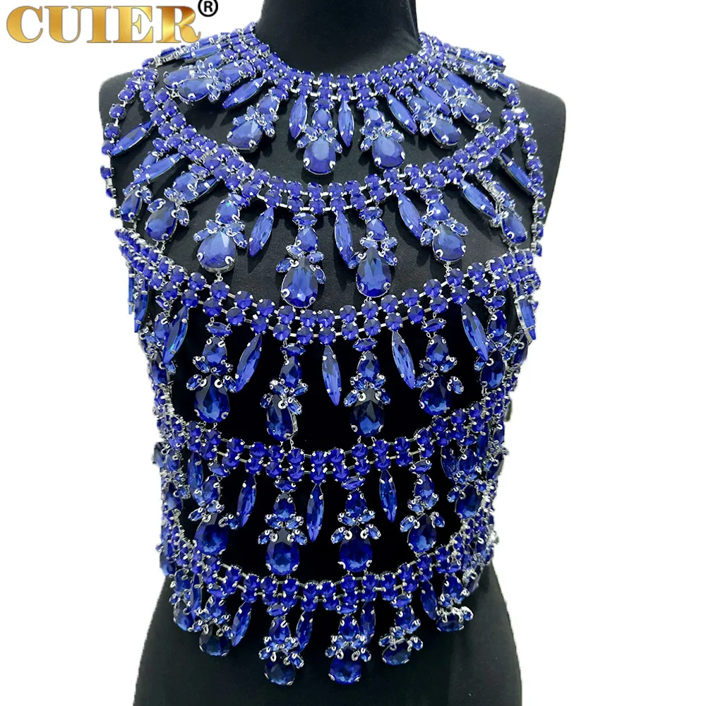 CUIER Gorgeous Crystal AB Glass Gemstone Women Tops Handmade Body Jewelry Sparkly Underwear For Fashion Show Accessories