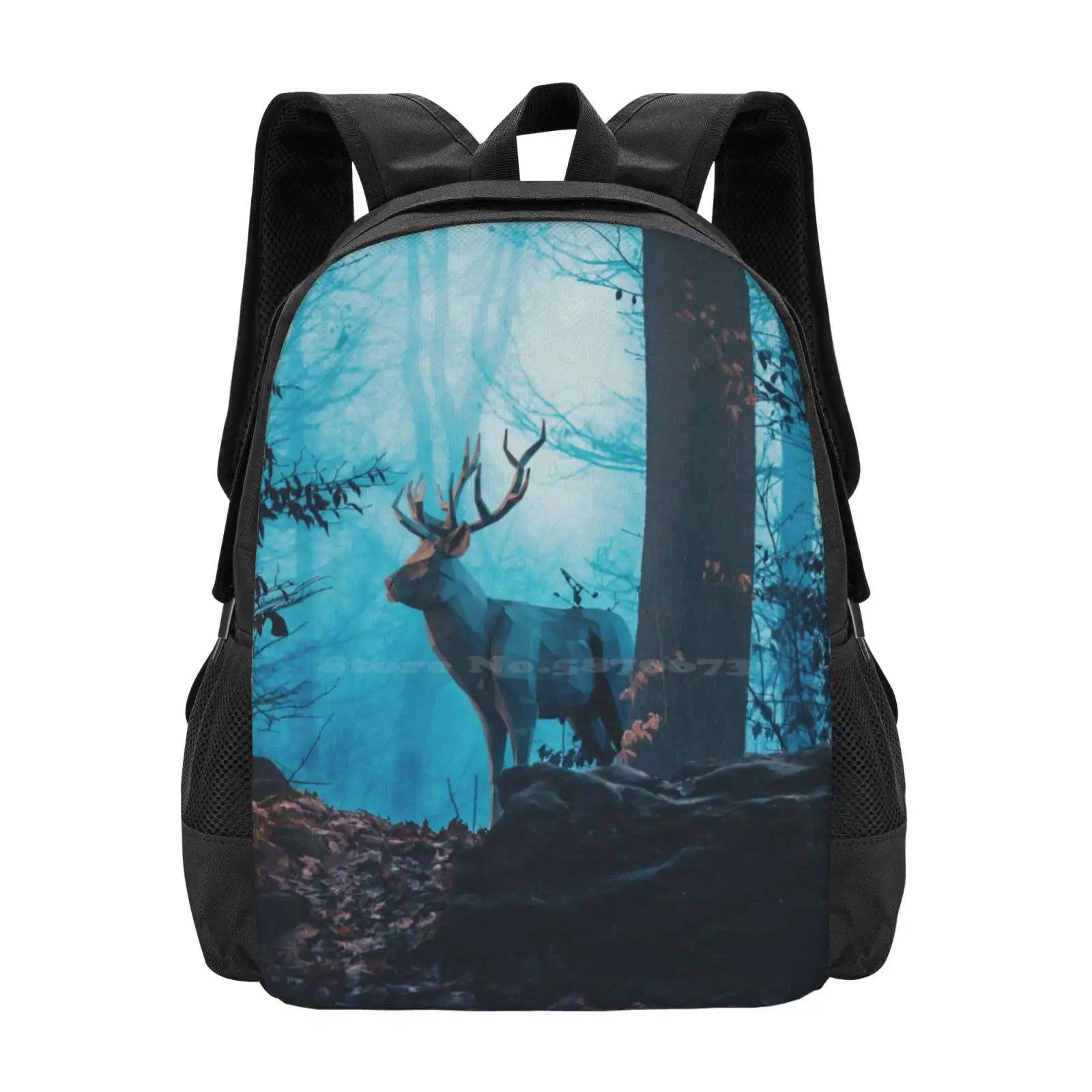 Blue Forest Hot Sale Schoolbag Backpack Fashion Bags Deer Hotamr Trees 3D C4D Wear Art Blue Halloween Cool Bed Covers Elshamy