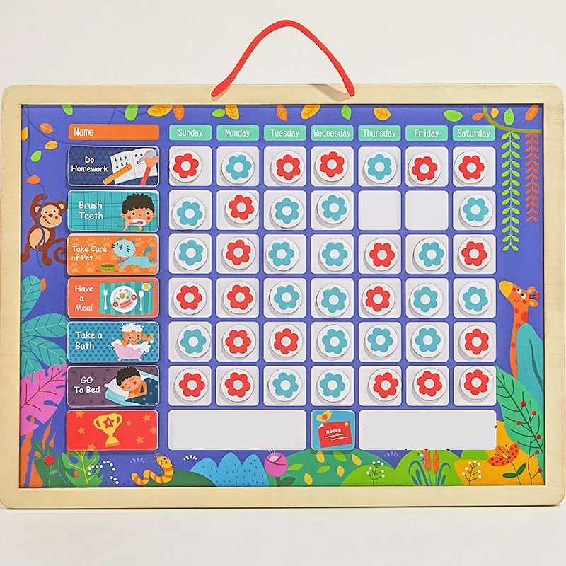 Kids Calendar Time Toys Wooden Magnetic Reward Activity Responsibility Chart Calendar Children Self Discipline Attendance Sheet