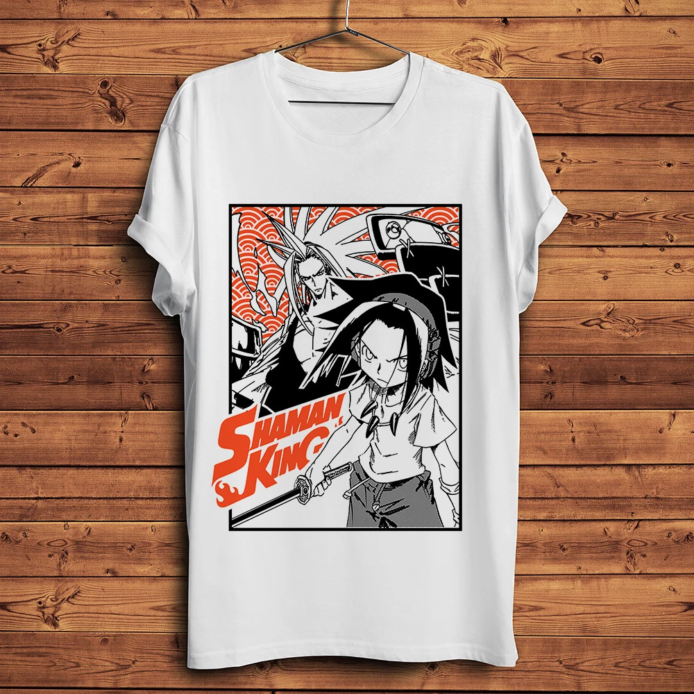Camiseta divertida de anime Shaman King Yoh para hombre, camisa informal blanca de manga corta, ropa de calle unisex