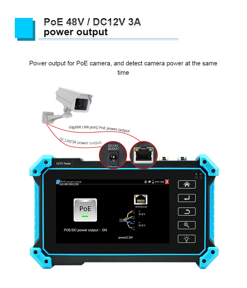 4K เครื่องทดสอบกล้องวงจรปิด IPC 8MP AHD CVI TVI CVBS กล้อง IP จอแสดงผล HD จอภาพวิดีโอ5.4นิ้ว IPS หน้าจอสัมผัสเครื่องมือทดสอบ IPC