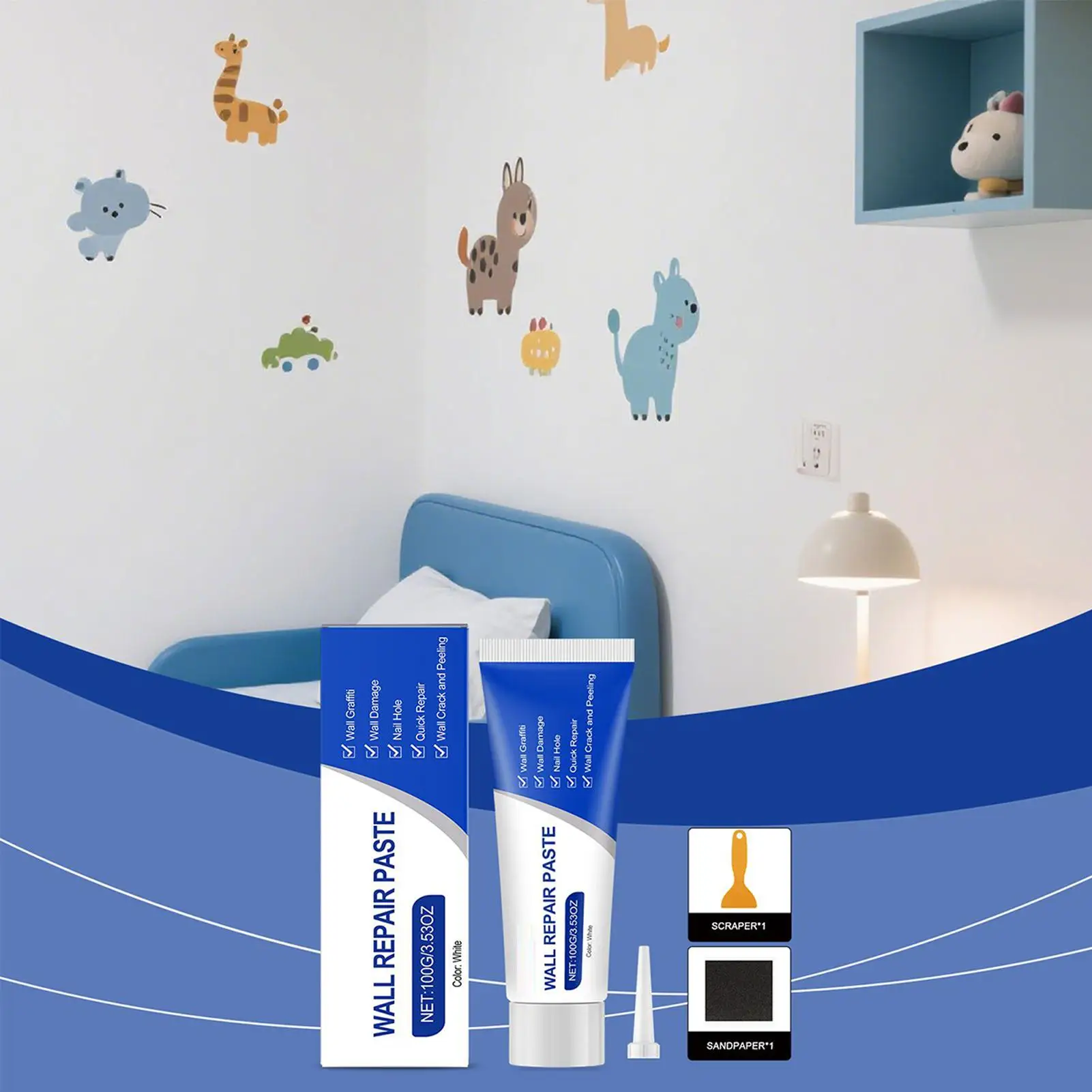 

Drywall Repair Kit with Scraper Wall Hole Crack Filling Paste Quick-Drying Mending Agent Mold Resistant for Ceiling Door Fixing