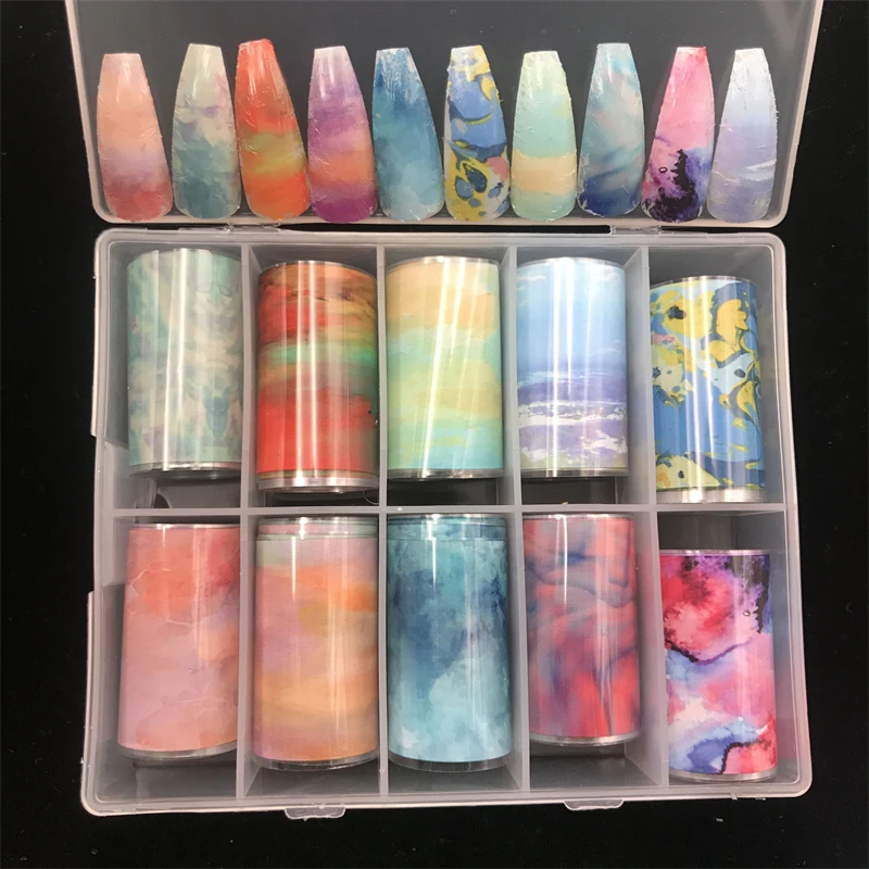 Neue Blumen-Nagelfolien für Transferpapier-Aufkleber, Florale Klebefolien, Frucht-Nagelwraps, Fisch-DIY-Wassermarmor-Nagelkunst-Dekorationen