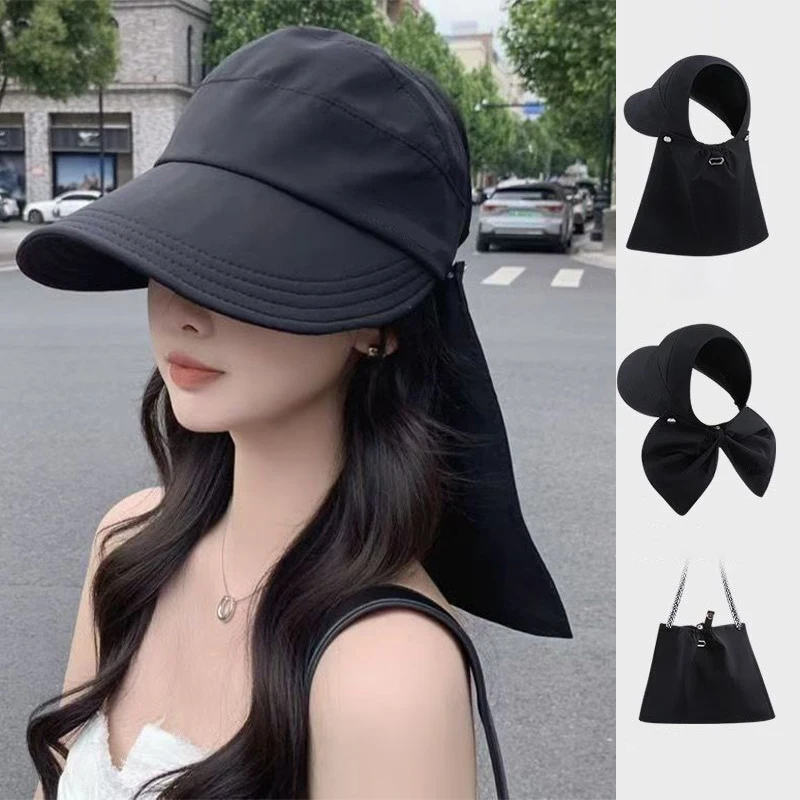 

Summer Wide Brim Empty Top Sun Hat Women Outdoor Versatile Quick Dry Duckbill Cap Foldable With Storage Bag