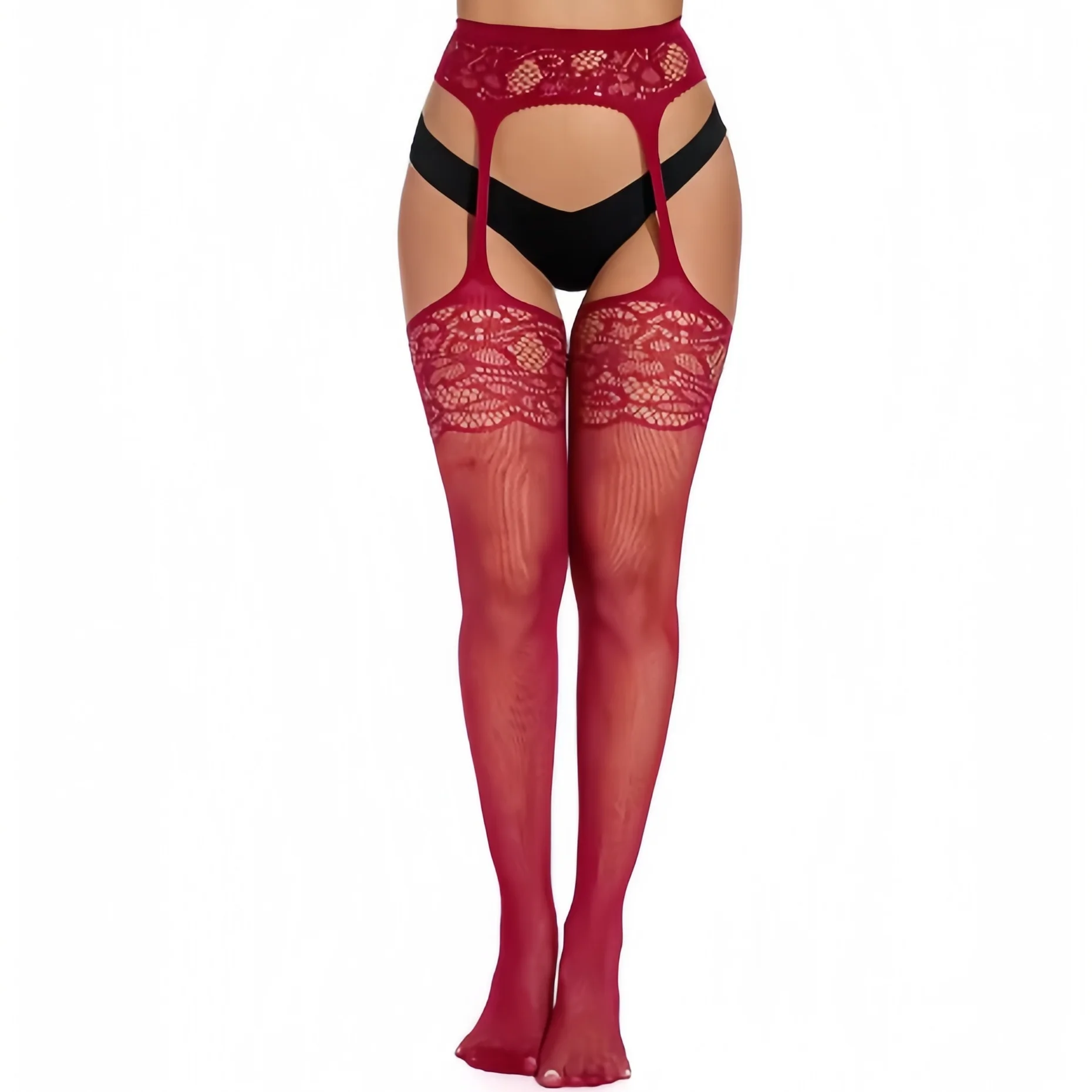 Modische, große, rote Netzstrümpfe mit Spitze für Weihnachten, knielange, schwarze Netzstrümpfe, lange Socken für Damen, 3XXXXL, 4XL, Clubwear, sexy. – Detail 6