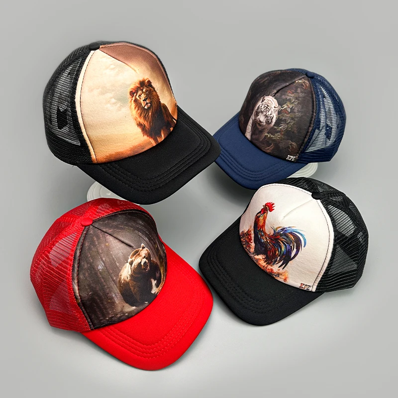 

New Unisex Printed Animals Fierce Man Woman Baseball Hats Breathable Mesh Sunshade Hip Hop Trucker Caps Versatile Fashion Sports