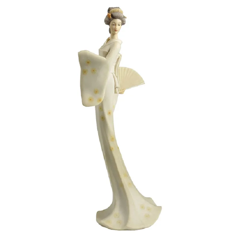 Resin Japanese Geisha Figurine Kimono Lady Statue Elegant Oriental Character Desktop Ornament Asian Style Home Tabletop Decor