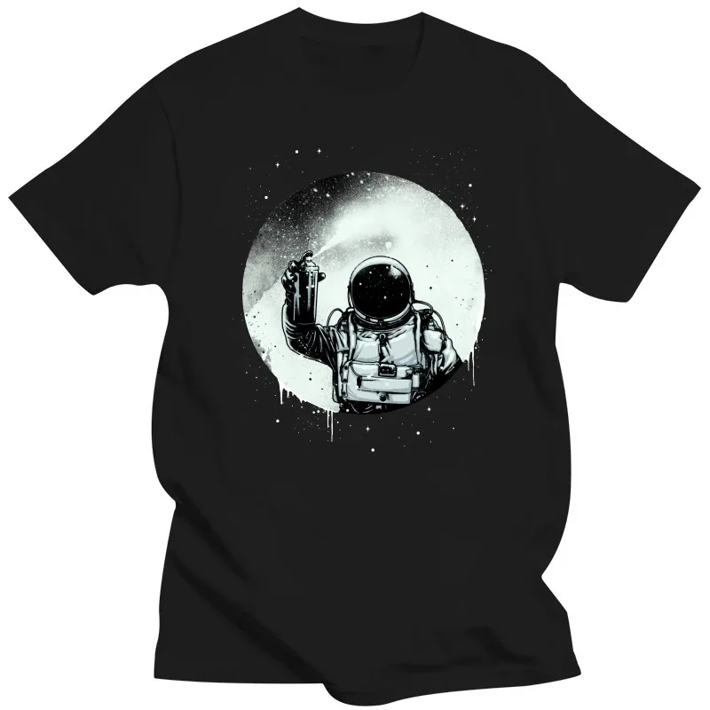 Astronaut Men T-shirts Paint The Moon Tshirt Cosie T Shirt Personalized Tops Black Tees Creative Design Clothes Cotton Fabric