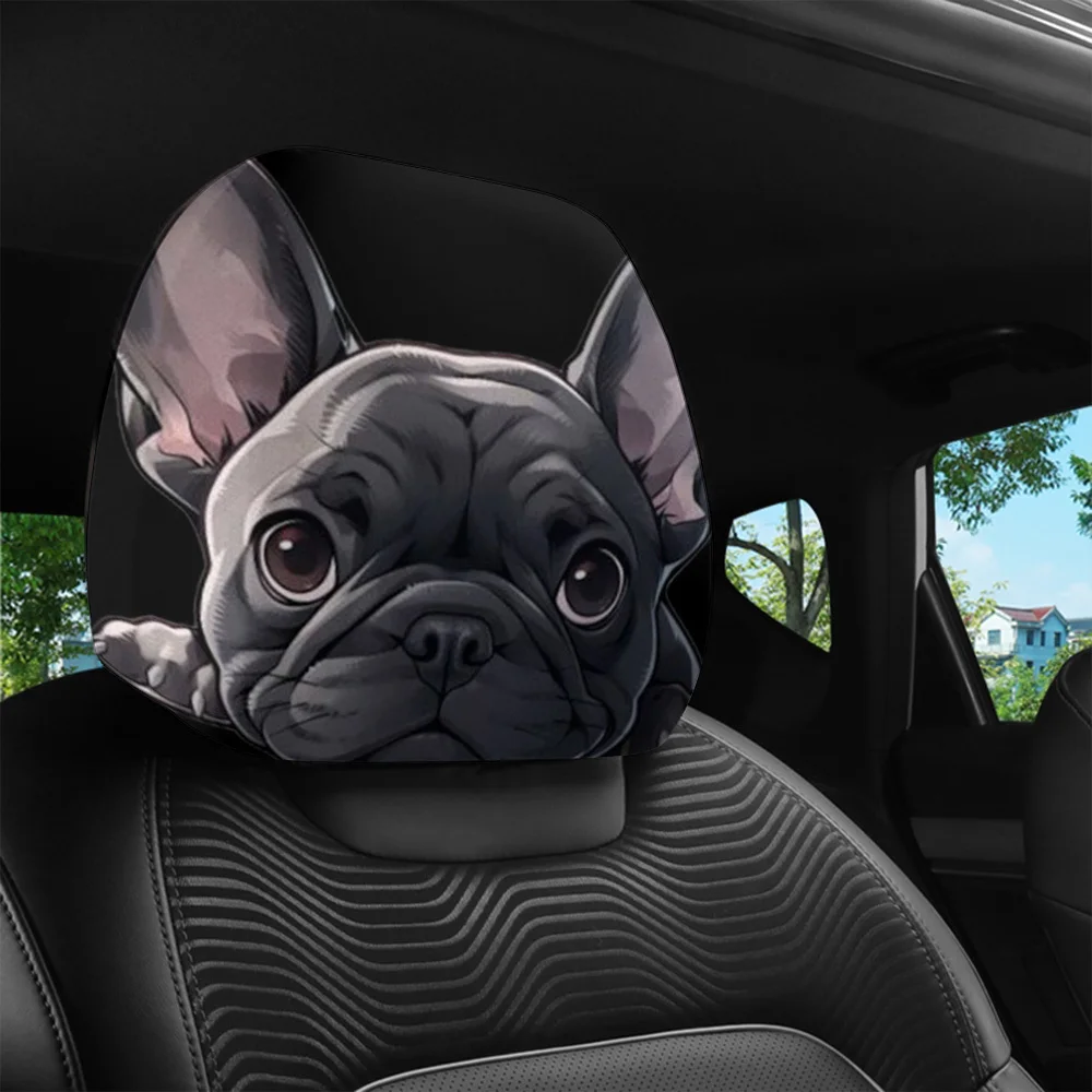 2Pcs Headrest Covers Ghost 2Pcs Headrest Cover Funny 2pcs, cute French bucket printed car head pillowcase, car decoration, no