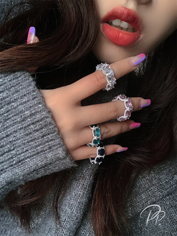 Statement Colorful Moissanite Zircon Ring 925 Sterling silver Party Wedding band Rings for Women Engagement Jewelry Gift