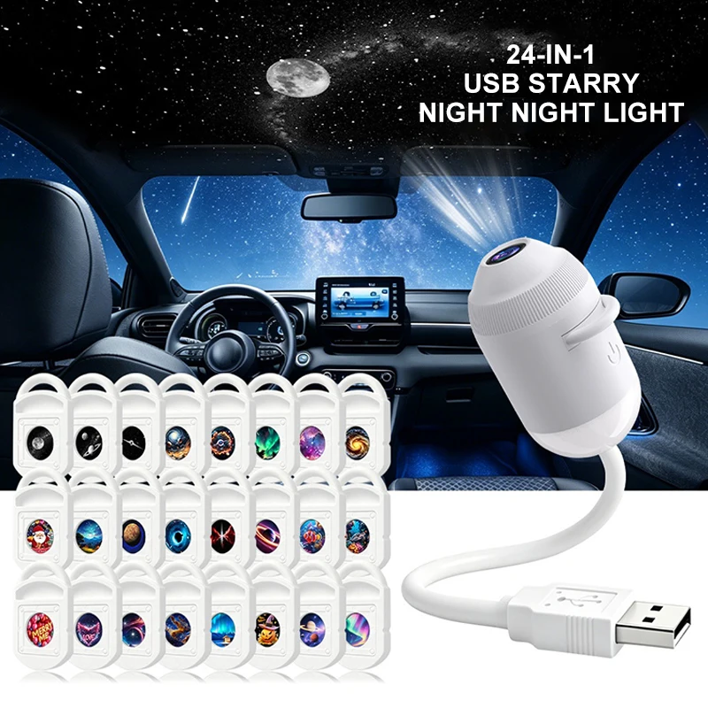 Lâmpada projetora usb de céu estrelado, com imagem clara, brilho ajustável, controle de toque, luz noturna 2 em 1 e projetor de estrelas