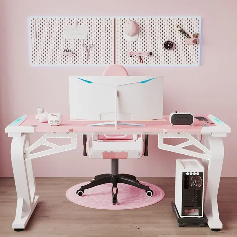 Modern Carbon Fiber Desk for Study Computer Desks Pink RGB Simple and Light Luxury Design Household Esports Set Gaming Desk