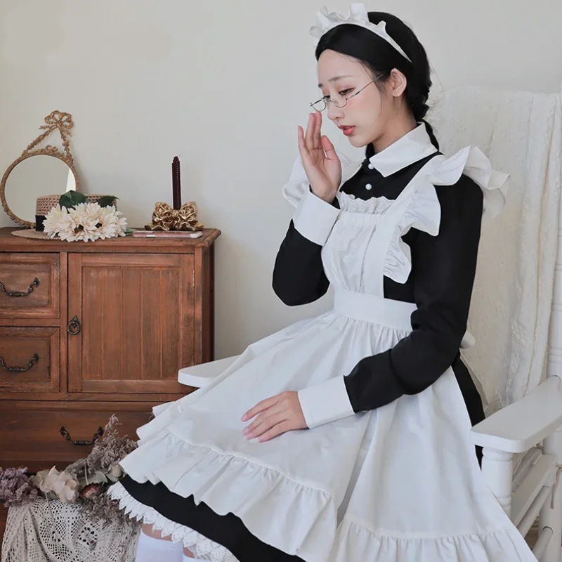 Tenue de femme de chambre japonaise noire et blanche à manches courtes, jolie robe lolita douce pour fille, ensemble uniforme de femme de chat sexy