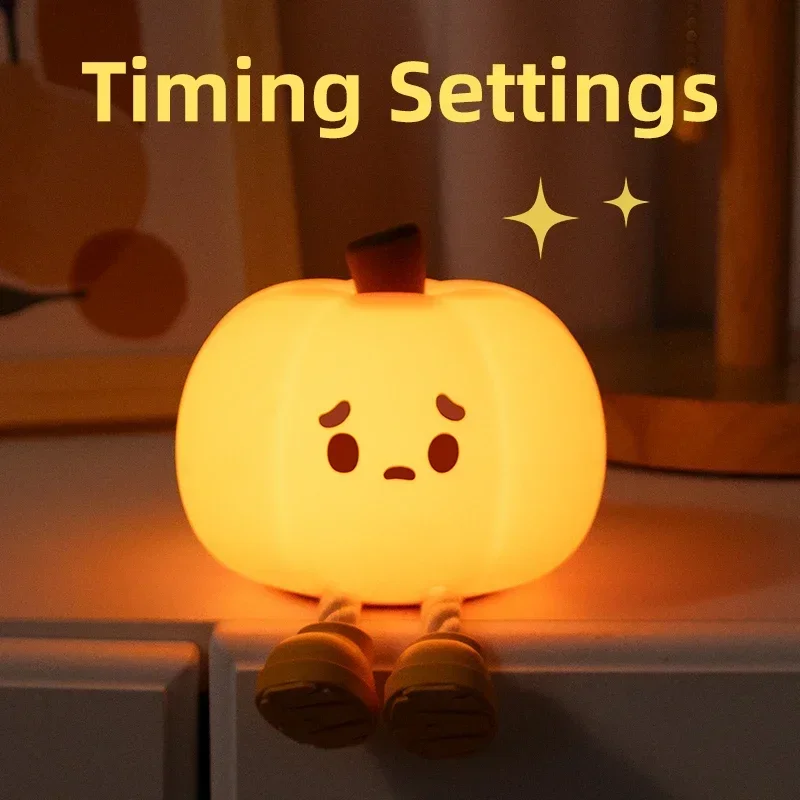 

Cute Pumpkin Night Light Silicone Pat Lamp Dimmable Timing Bedside Lamp Children's Gift For Halloween Party Room Bedroom Decor