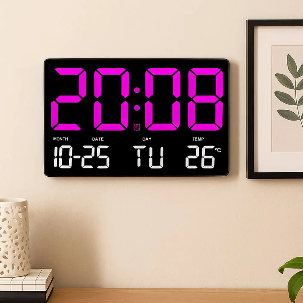 Large Screen Display LED Digital Wall Clock Date Display Remote Control Digital Alarm Clock Brightness Adjustment