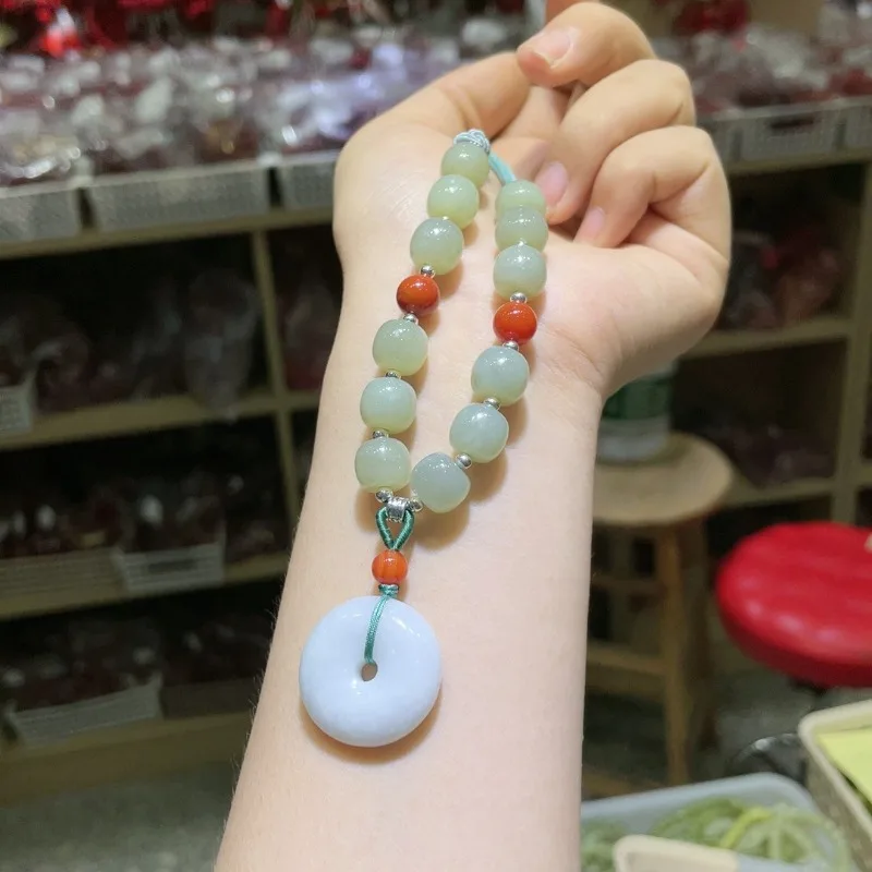 

Natural Hetian Jade Safety Buckle Necklace Women's National Style New Chinese Style