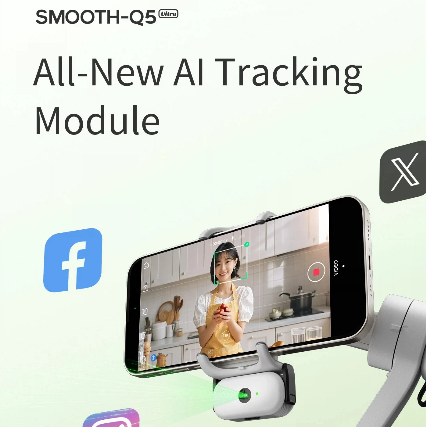 ZHIYUN SMOOTH Q5 Ultra Smartphone Gimbal Mount Handheld Stabilizer 3-Axis AI Tracking Rotating Selfie Stick for Live Streaming