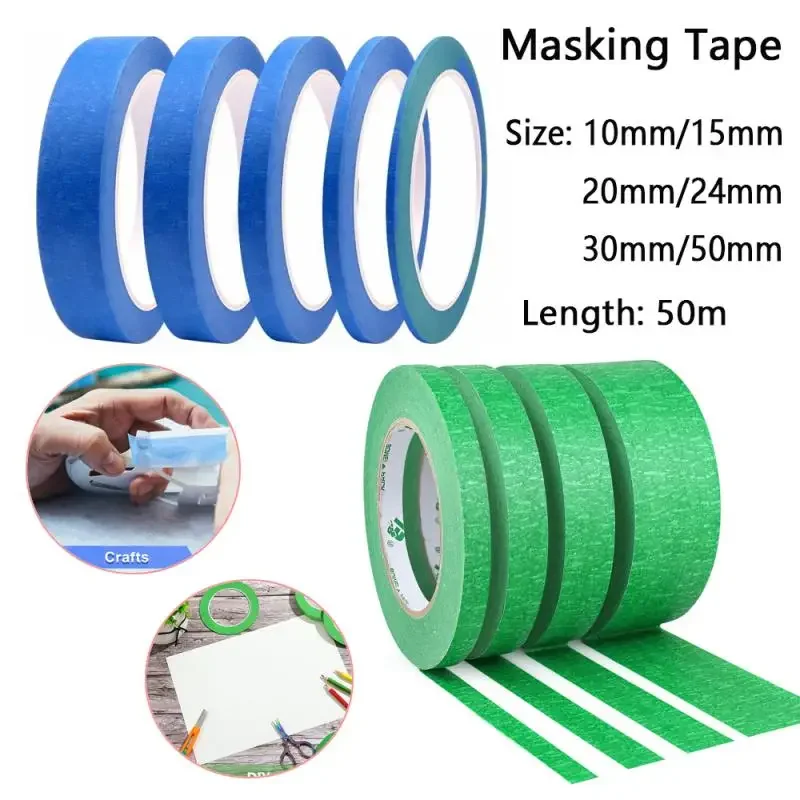 50M Blue/green Painters Clean Peel Masking Tape Adhesive DIY Painting Paper Painter Decor Craft General Purpose 