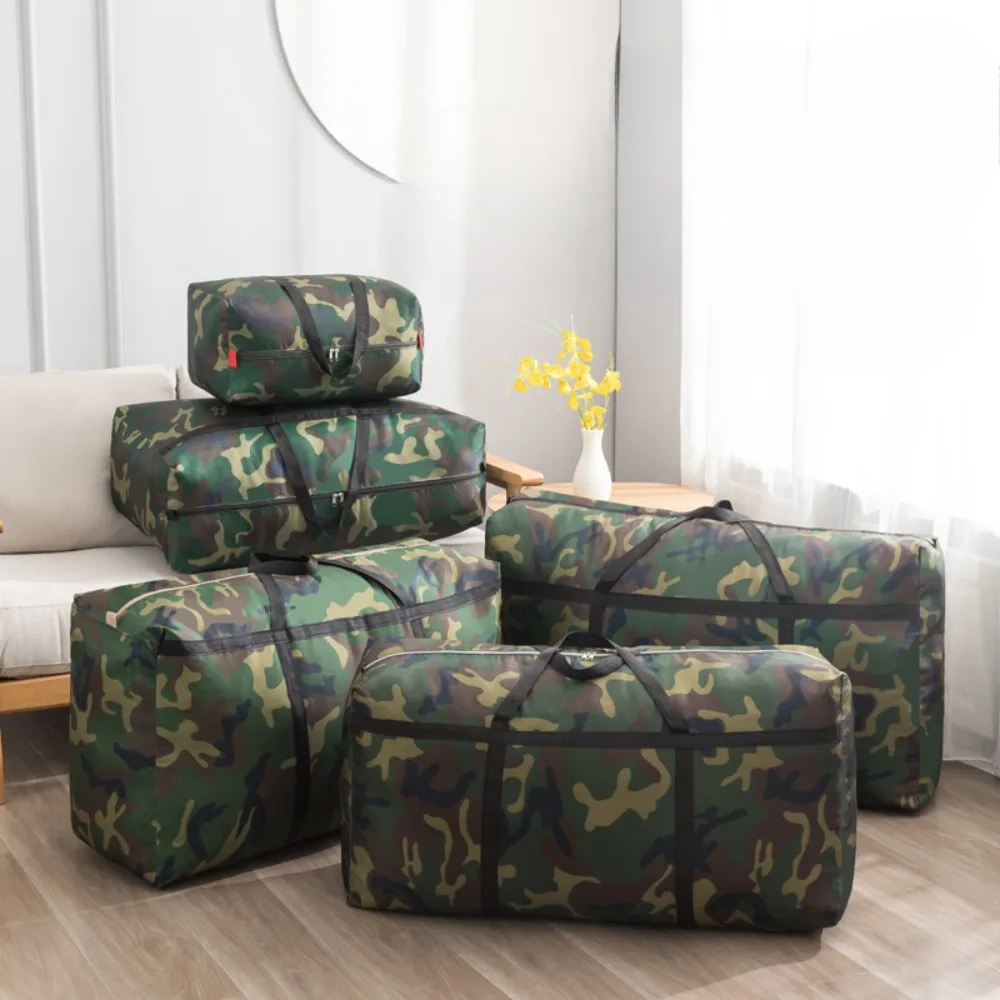 Heavy Duty Storage Bag Extra Large Thickened Clothes Luggage Moving Bags with Zippers Waterproof Green Camouflage Bag Organizer