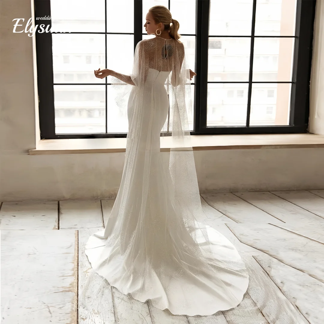 Suknia ślubna syrena na zamówienie z narzutką, dekolt w serduszko, bez rękawów, seksowna suknia ślubna, odkryte plecy, drapowana, zapinana na zamek, nowoczesna suknia ślubna