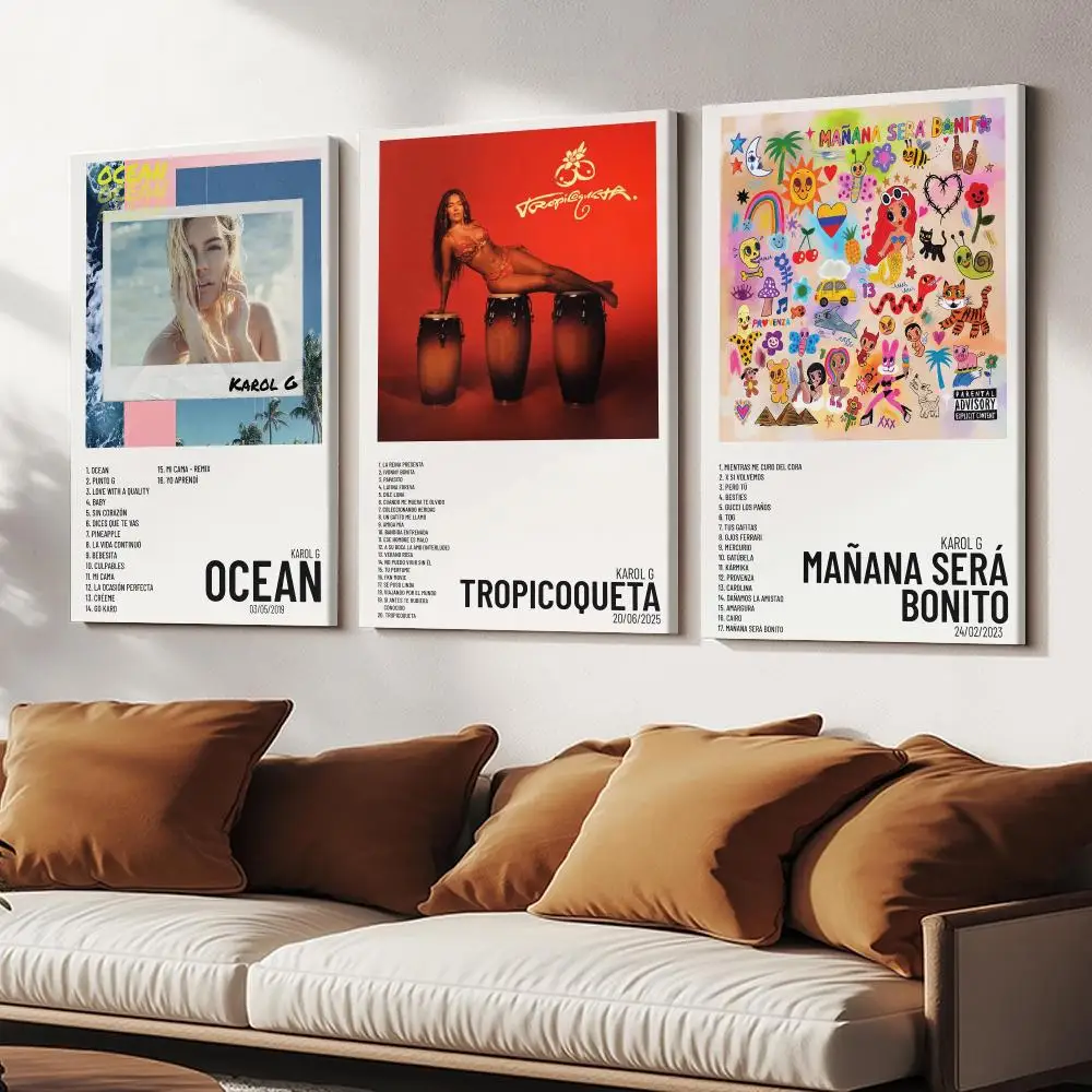 Rapper K-Karol G Album Cover Painting Calligraphy Wooden Framed Canvas Poster Wall Art HD Waterproof Print Home Decor