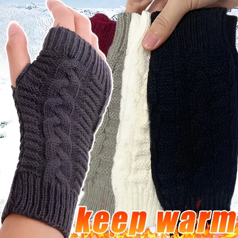 Winter New Warmer Women Gloves Stylish Hand Gloves Girl Arm Crochet Knitting Twist Pattern Diamond Mitten Warm Fingerless Gloves