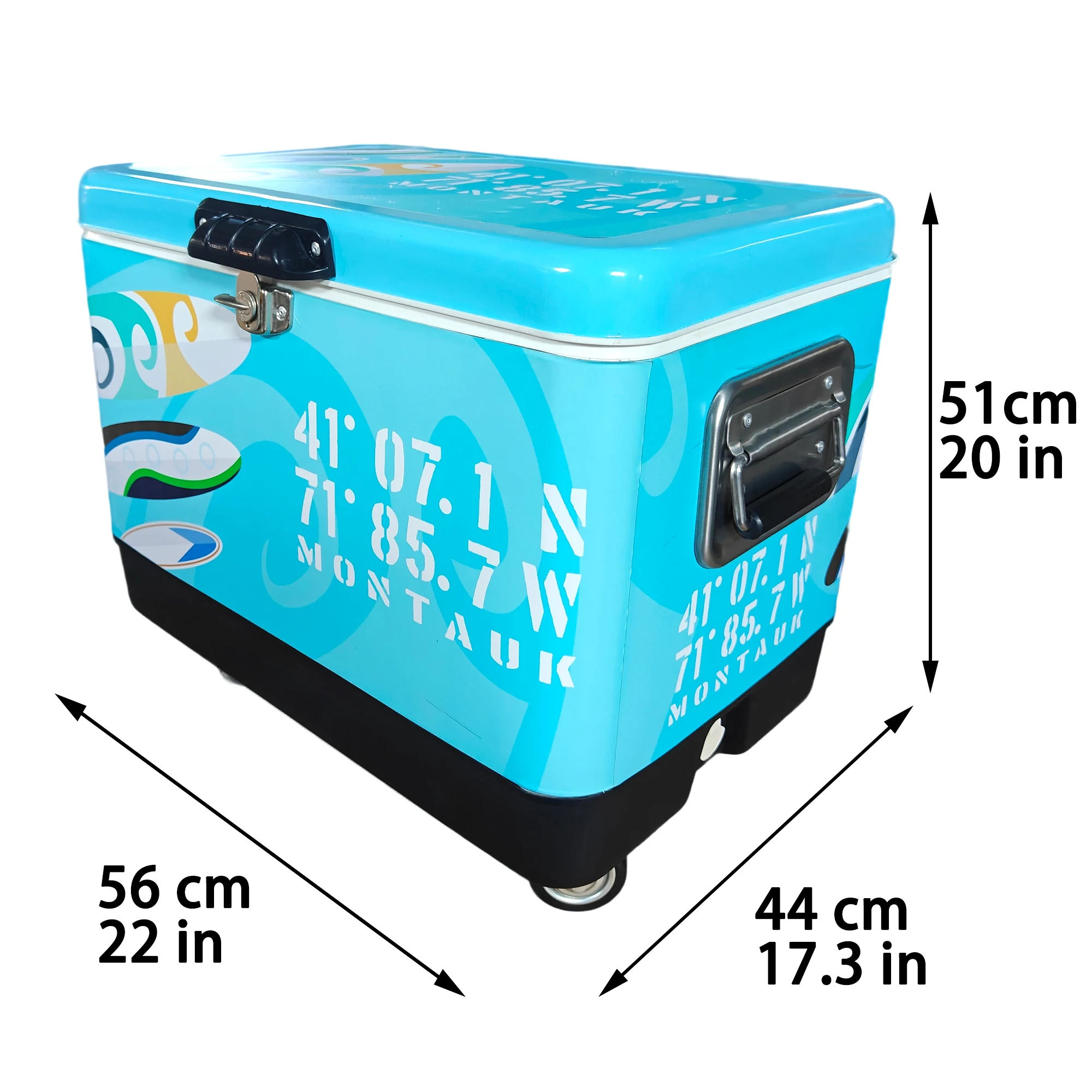 51 Liter Steel Retro Multi-functional Cold & Warm Dual-Purpose Camping Food Beverage Cooler Box with Handle Wheels