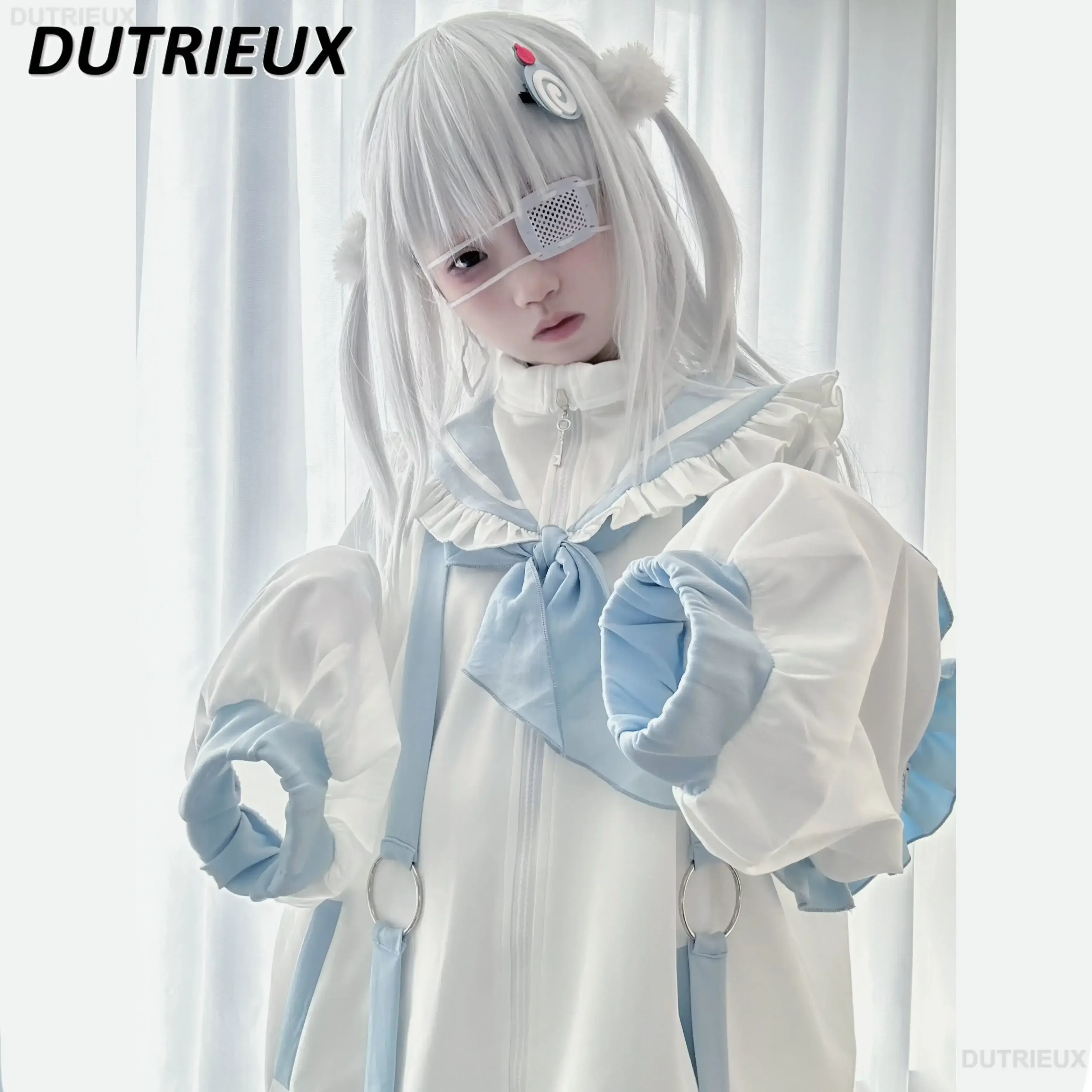 ربيع الخريف جديد اليابانية التصميم الأصلي الألغام الإنتاج الضخم سترة رياضية بحار طوق أزرق أبيض فضفاض متعدد الألوان معطف