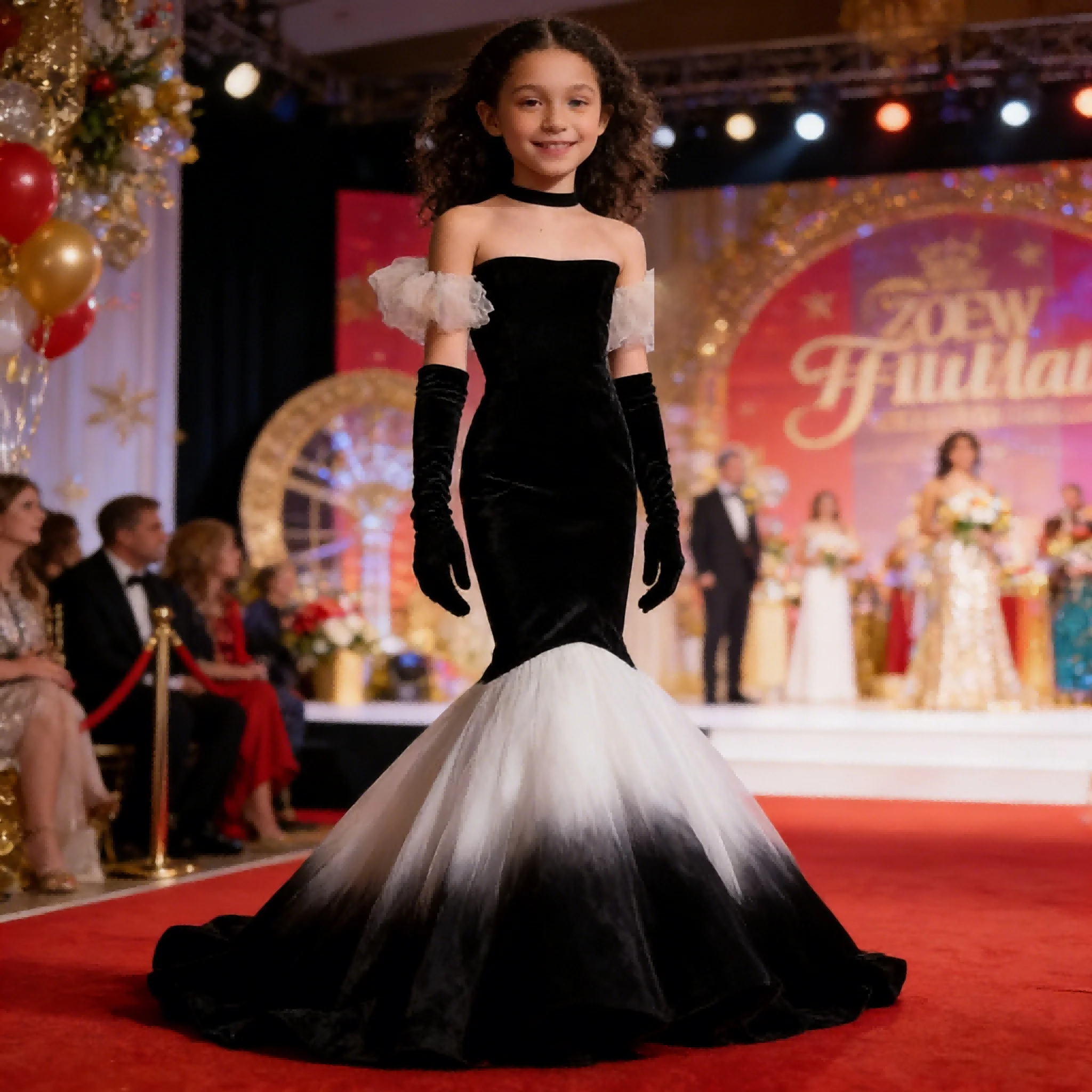 New Black Children Girls Princess Party Dress with Short Train HostFormal Evening Gown Dresses Catwalk Fashion Show Pageant