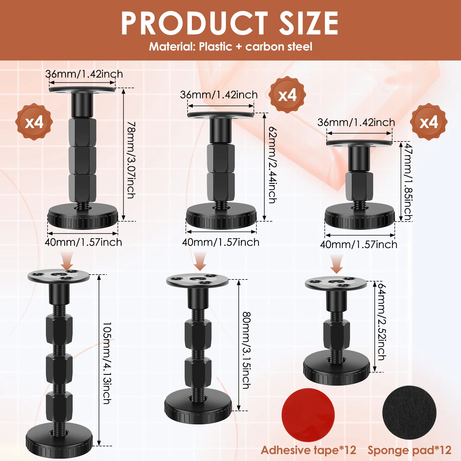 12pcs Adjustable Threaded Bed Frame Anti-Shake Tool Headboard Stoppers, Bedside Anti Shake Tool for Beds Cabinets Sofas for Beds