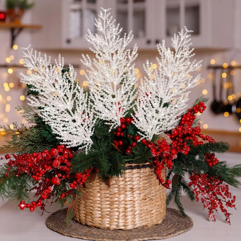 Artificial Christmas Snow Pine Needles Christmas Fake Snow Pine Needles Branch Party Wreath DIY New Year Gifts Table Decoration