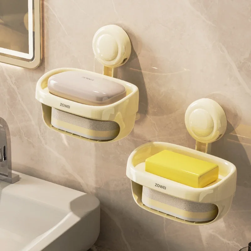 Suction Cup Soap Holder Removable Bathroom Soap Dish with Drain Water Wall Mounted Movable Soap Box Bathroom Accessories