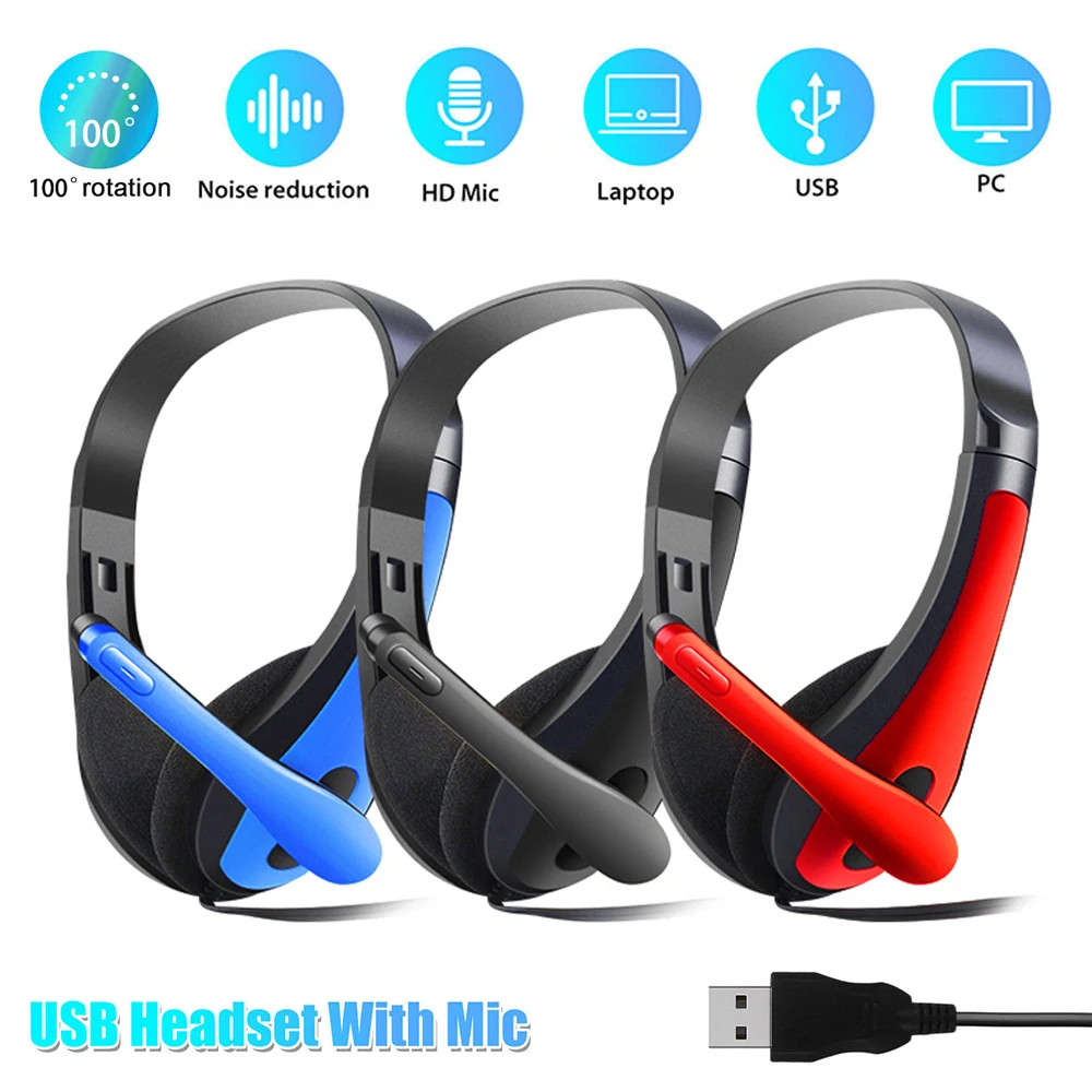 Universal USB Wired Headphones PC Gaming Headset With Microphone Noise Reduction Stereo Earphone Helmet For Laptop Computer