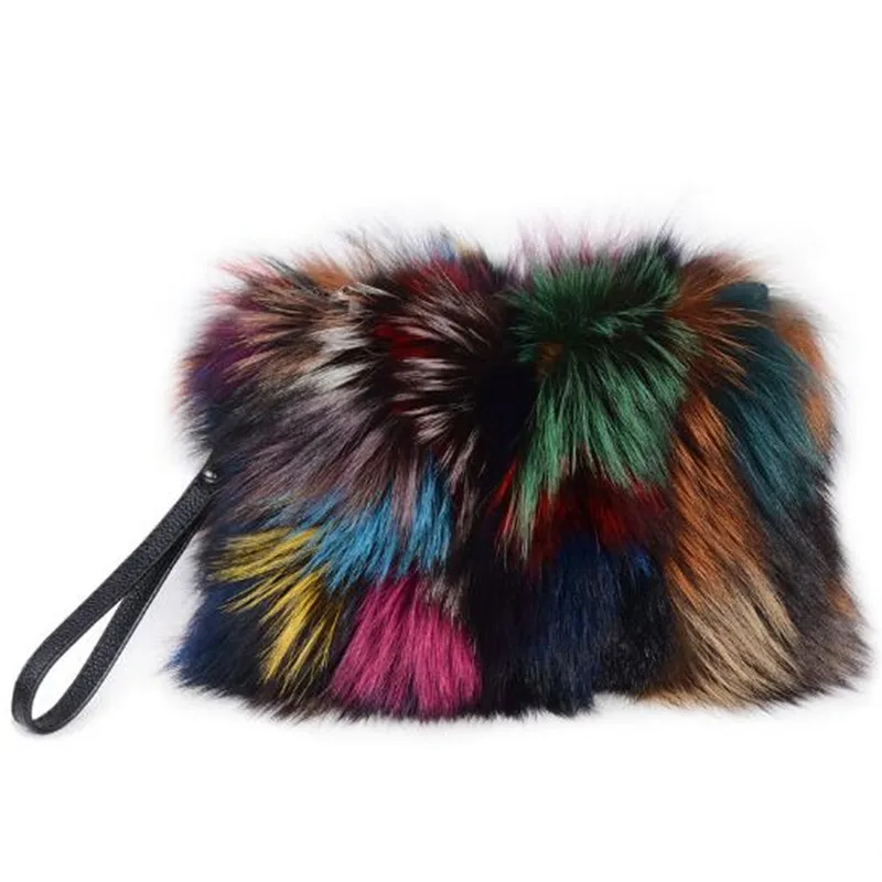 Genuine Natural Fox Fur Women Clutch Bag Purses Luxury Evening Party Bag Winter Chain Shoulder Bag