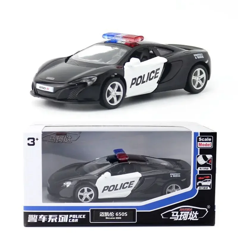 1:36 McLaren 650S Police Car Car Model Replica Scale Metal Miniature Art Vehicle Interior Decor Diecast Xmas Gift Kid Boy Toy X9