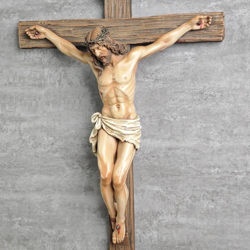 Estátua religiosa de cruz de jesus, crucifixo, estatueta católica, artesanato, escultura de suspensão de parede para decoração de casa e sala de estar