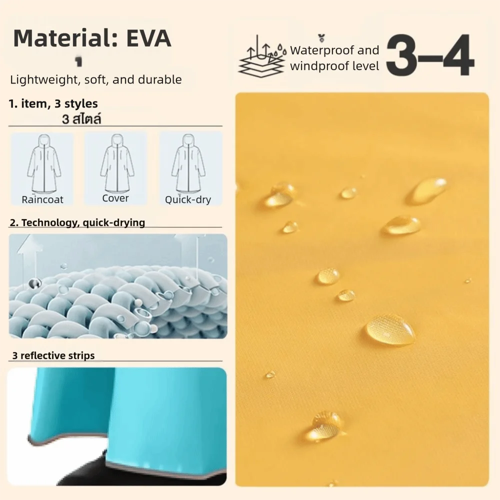 

Fashion EVA Rain Poncho Waterproof Double-layer Sleeves Poncho Hooded Large Brim Raincoat for Women Men for Adults