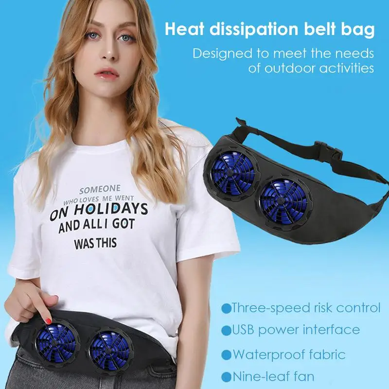 Under Shirt Fan Portable Personal Body Fan Fanny Pack Mini Waist Fan Hands-Free Cooling USB Powered With Strong Airflow