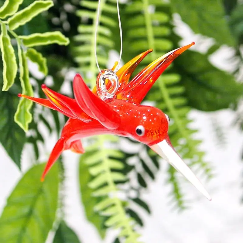

Handmade Murano Glass Hummingbird Pendant Silver Foil Mini Bird Charm Ornament Window Outdoor Garden Hanging Decor Accessories