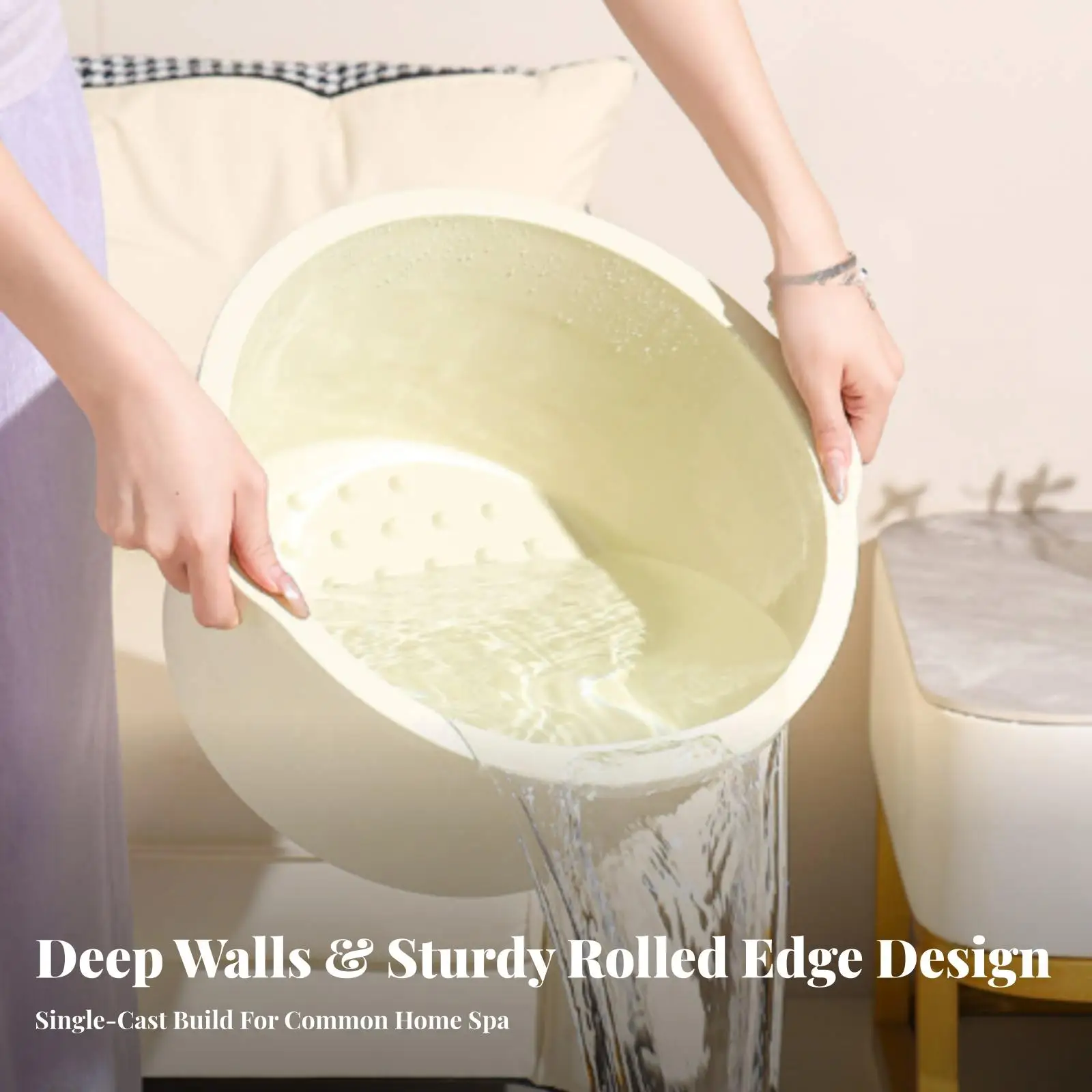 Deep Foot Soaking Bucket for Tired Feet Massage Tub with Side Handles and Dot Pattern Base