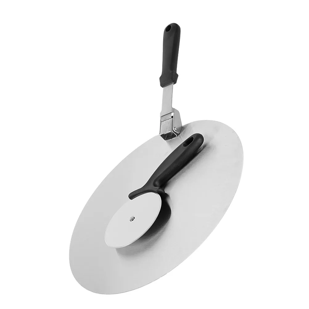 Juego de 1 pieza de palas para pizza de acero inoxidable con pala para pizza y cortador adicional para hornear en horno panes grandes, pasteles, tartas y tartas de higo