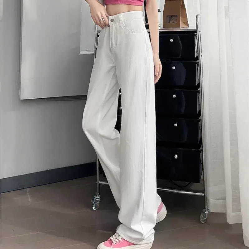 White Wide Leg Jeans For Women Summer Thin Plus Size Female Denim Trousers High Waisted Loose Slimming Straight Floor Pants