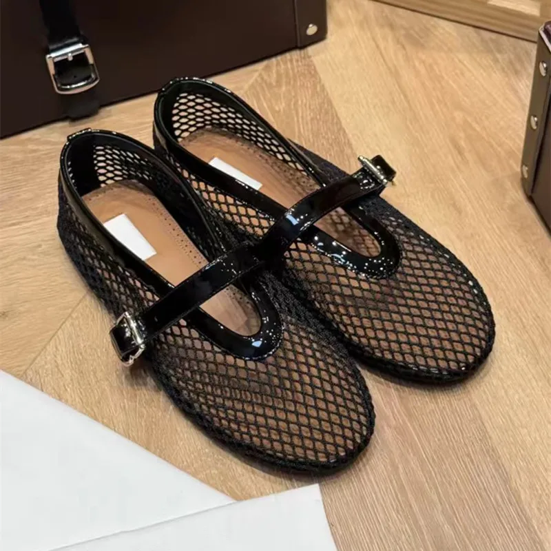 French Luxury Designer Brand Woven Flat Bottomed Mary Jane Single Shoes For Women's Vacation Minimalist Style French Ballet Shoe