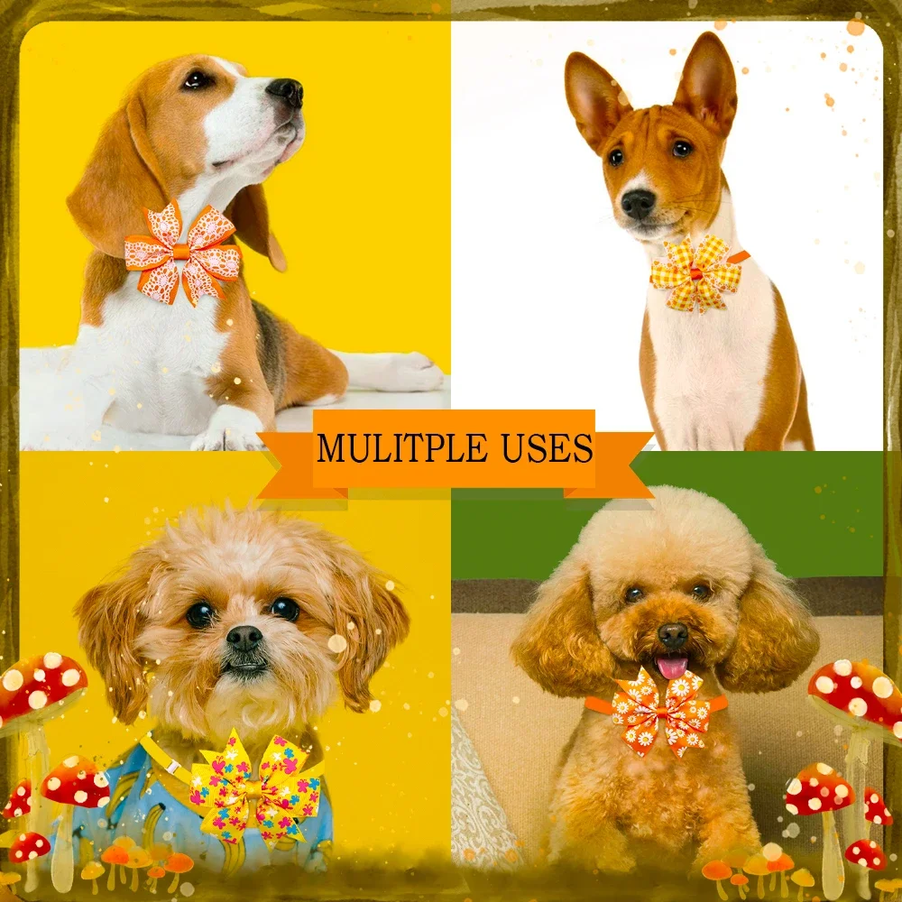 60PCS New Thanksgiving Pet Dog Cat Puppy Bow Ties Adjustable Dog Decorate Yellow Color Festival Dog Bowties Pet Accessories