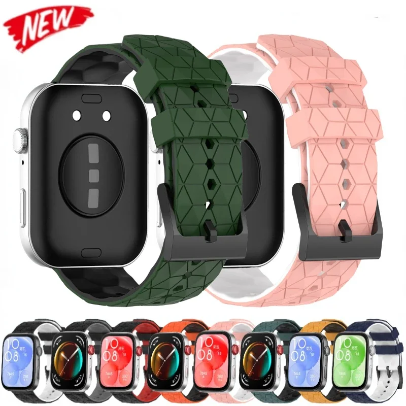 Silicone Strap for Huawei Watch Fit 3/4/4 pro Football Pattern Sports Replacement Soft Bracelet Wristband for Huawei Watch Fit 3