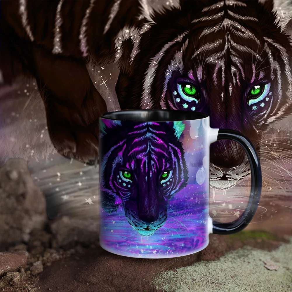 

1pc purple tiger coffee mug snow wolf milk ceramic cup office creative mug friends birthday gift cup