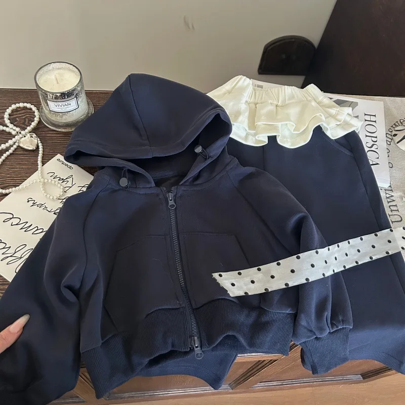 

Girls Suit 2025 Autumn New Childrens Wear Korean Style Baby Girl Hoodie Coat Farts Curtain Pants Two-piece Set Casual Simple