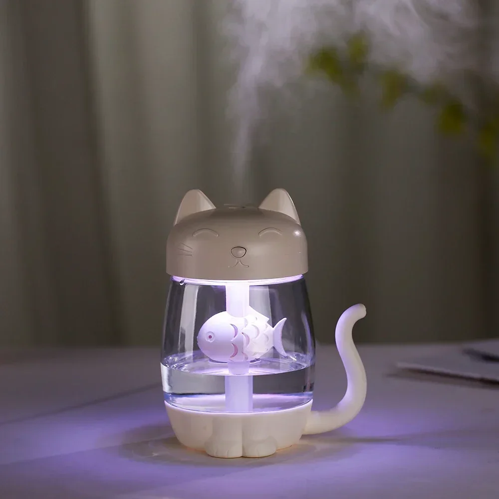 USB Mini Cat Humidifier Portable 350ml 3in1  Ultrasonic Lovely Kitty Humidifier with Fan and Night Light