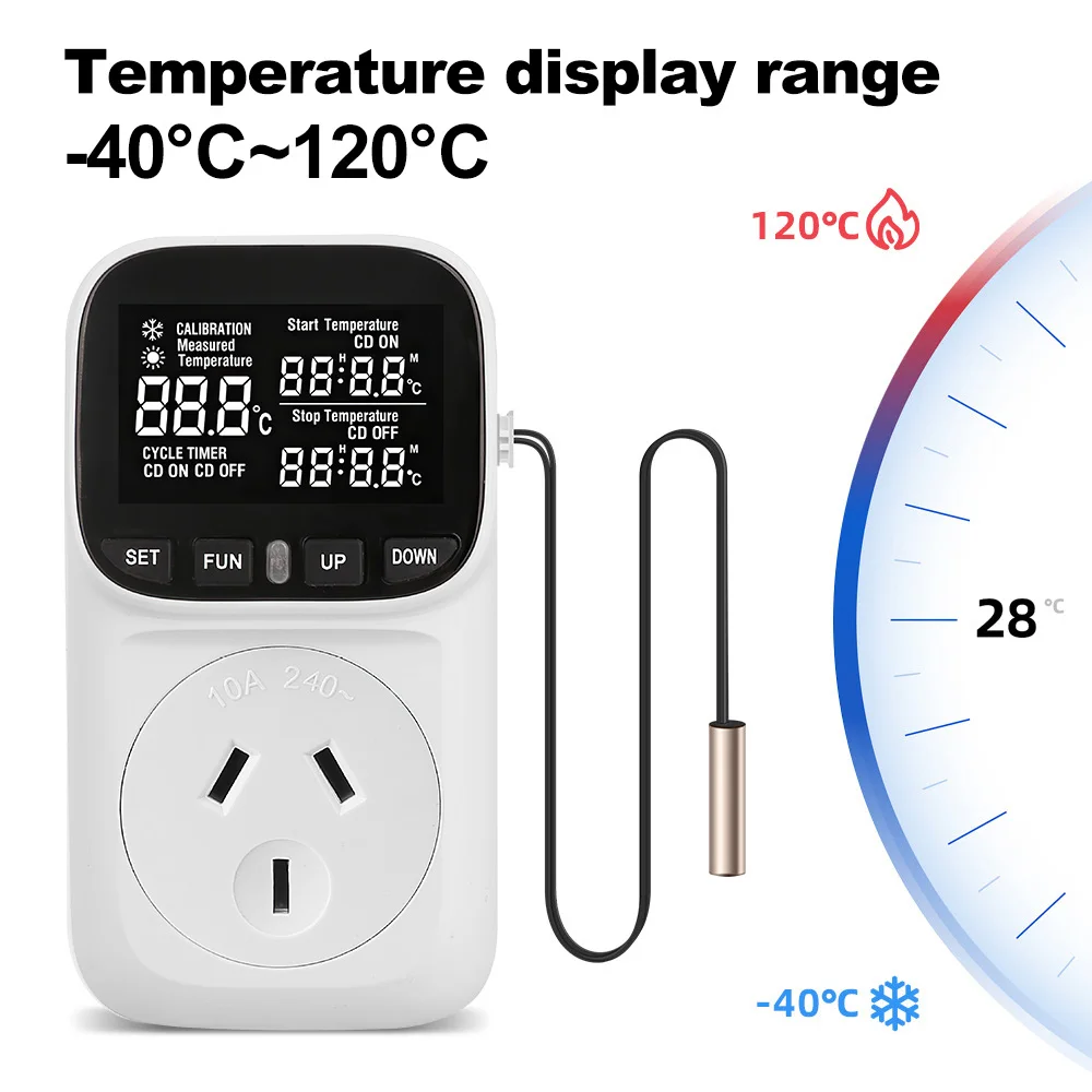 Picture 5: Digital Temperature Controller Socket EU/AU/UK Plug Outlet with Timer Sensor Probe Heating Cooling Switch Backlight LCD Display